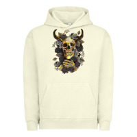 Pigment Pistachio Bull Human Skull With Gold Roses Urban Hoodie - RanaPortraitStore