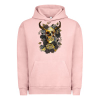 Pigment Salmon Bull Human Skull With Gold Roses Urban Hoodie - RanaPortraitStore