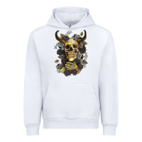 White Bull Human Skull With Gold Roses Urban Hoodie - RanaPortraitStore