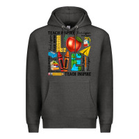 Charcoal Heather teach love inspire teacher Premium Hoodie - texasbilliewilder