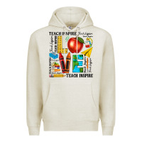 Oatmeal Heather teach love inspire teacher Premium Hoodie - texasbilliewilder