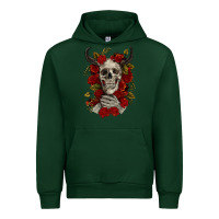 Forest Green Bull Human Skull With Roses Urban Hoodie - RanaPortraitStore
