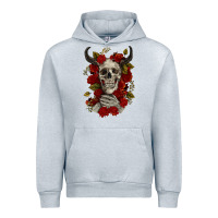Heather Grey Bull Human Skull With Roses Urban Hoodie - RanaPortraitStore