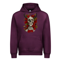 Mauve Wine Bull Human Skull With Roses Urban Hoodie - RanaPortraitStore