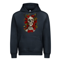 Navy Bull Human Skull With Roses Urban Hoodie - RanaPortraitStore