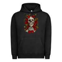 Pigment Black Bull Human Skull With Roses Urban Hoodie - RanaPortraitStore