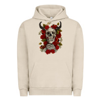 Pigment French Oak Bull Human Skull With Roses Urban Hoodie - RanaPortraitStore