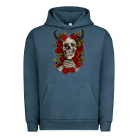 Pigment Midnight Navy Bull Human Skull With Roses Urban Hoodie - RanaPortraitStore