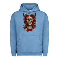 Pigment Pebble Blue Bull Human Skull With Roses Urban Hoodie - RanaPortraitStore