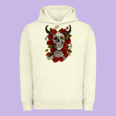 Urban Hoodie Bull Human Skull With Roses