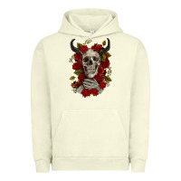Pigment Pistachio Bull Human Skull With Roses Urban Hoodie - RanaPortraitStore