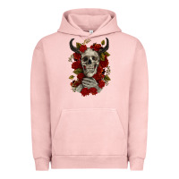 Pigment Salmon Bull Human Skull With Roses Urban Hoodie - RanaPortraitStore