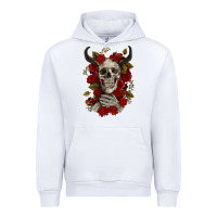 White Bull Human Skull With Roses Urban Hoodie - RanaPortraitStore