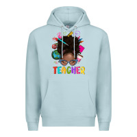 Blue Mist teacher afro messy bun Premium Hoodie - texasbilliewilder