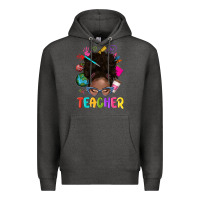 Charcoal Heather teacher afro messy bun Premium Hoodie - texasbilliewilder