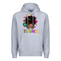 Heather Grey teacher afro messy bun Premium Hoodie - texasbilliewilder