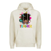 Oatmeal Heather teacher afro messy bun Premium Hoodie - texasbilliewilder