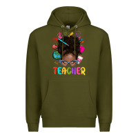 Army Green teacher afro messy bun Premium Hoodie - texasbilliewilder