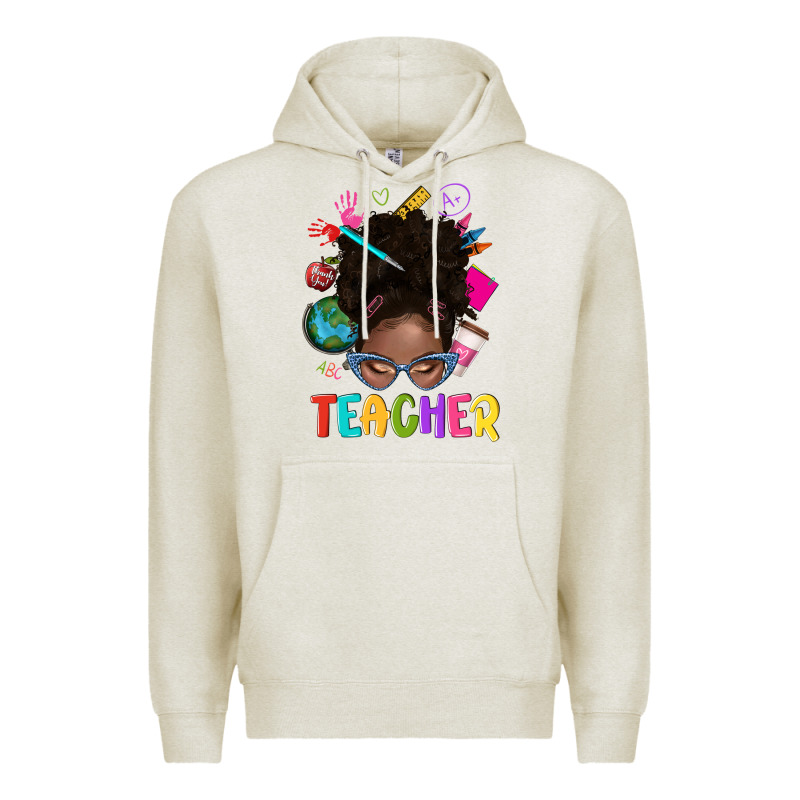 Teacher Afro Messy Bun Premium Hoodie by texasbilliewilder | Teevron