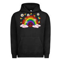 Pigment Black pride rainbow with daisy and butterfly Urban Hoodie - texasbilliewilder