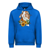 Cobalt Bunny With Sunflowers Urban Hoodie - RanaPortraitStore