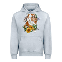 Heather Grey Bunny With Sunflowers Urban Hoodie - RanaPortraitStore