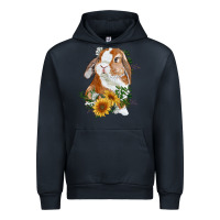 Navy Bunny With Sunflowers Urban Hoodie - RanaPortraitStore