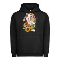 Pigment Black Bunny With Sunflowers Urban Hoodie - RanaPortraitStore