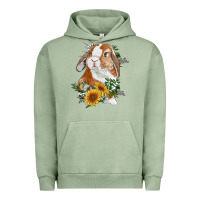 Pigment Oil Green Bunny With Sunflowers Urban Hoodie - RanaPortraitStore