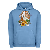 Pigment Pebble Blue Bunny With Sunflowers Urban Hoodie - RanaPortraitStore