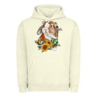 Pigment Pistachio Bunny With Sunflowers Urban Hoodie - RanaPortraitStore