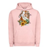 Pigment Salmon Bunny With Sunflowers Urban Hoodie - RanaPortraitStore