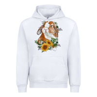 White Bunny With Sunflowers Urban Hoodie - RanaPortraitStore