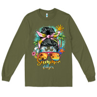 Army Green summer vibes messy bun Long Sleeve Tee - BarkalooDesign