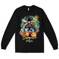 Black summer vibes messy bun Long Sleeve Tee - BarkalooDesign