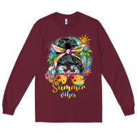 Burgundy summer vibes messy bun Long Sleeve Tee - BarkalooDesign