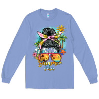 Colony Blue summer vibes messy bun Long Sleeve Tee - BarkalooDesign