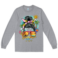 Heather Grey summer vibes messy bun Long Sleeve Tee - BarkalooDesign