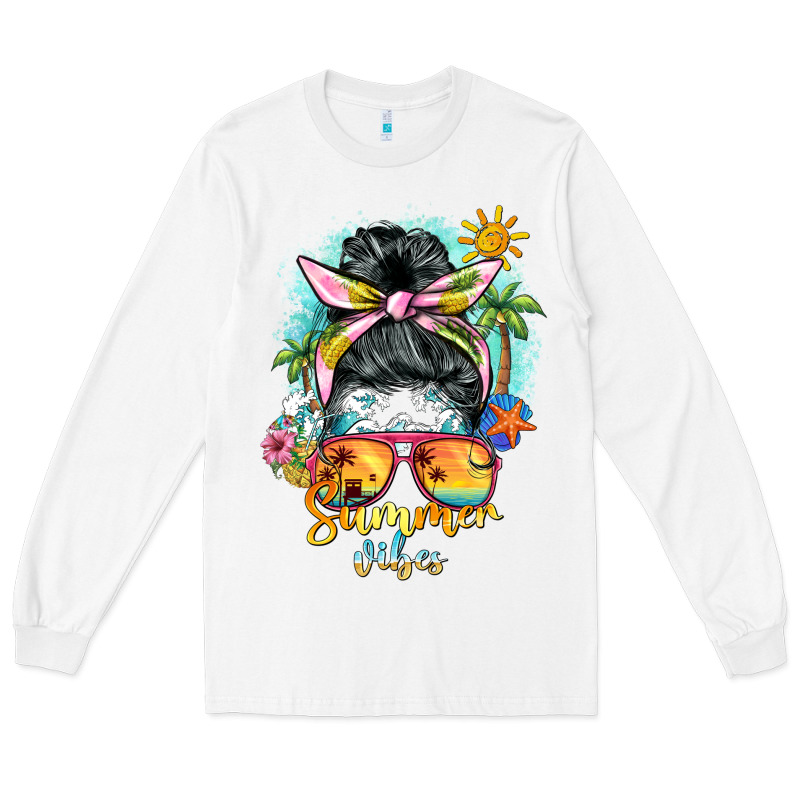 Summer Vibes Messy Bun Long Sleeve Tee by BarkalooDesign | Teevron