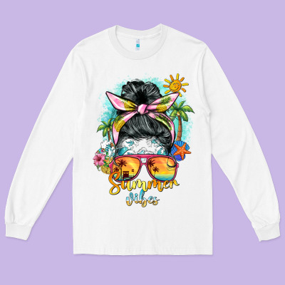 Summer Vibes Messy Bun Long Sleeve Tee Designed By Barkaloodesign