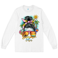 White summer vibes messy bun Long Sleeve Tee - BarkalooDesign