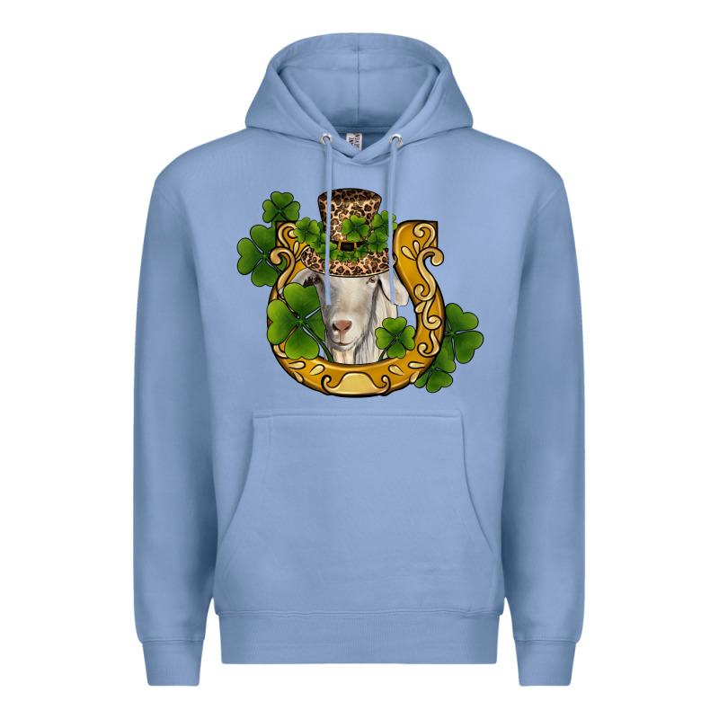 St Patricks Day Goat Horseshoe Shamrock Premium Hoodie by RanaPortraitStore | Teevron