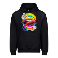 Foreset Green rainbow lips with daisies Urban Hoodie - texasbilliewilder