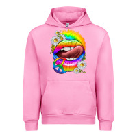 Fuchsia Pink rainbow lips with daisies Urban Hoodie - texasbilliewilder