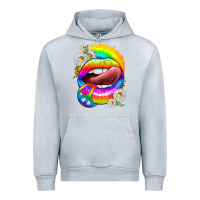 Heather Grey rainbow lips with daisies Urban Hoodie - texasbilliewilder