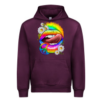 Mauve Wine rainbow lips with daisies Urban Hoodie - texasbilliewilder