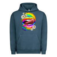 Pigment Midnight Navy rainbow lips with daisies Urban Hoodie - texasbilliewilder