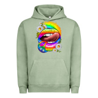Pigment Oil Green rainbow lips with daisies Urban Hoodie - texasbilliewilder