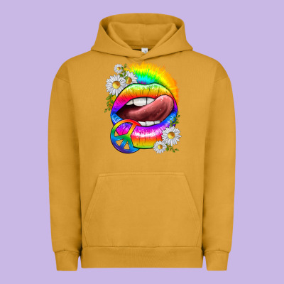 Urban Hoodie rainbow lips with daisies