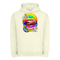 Pigment Pistachio rainbow lips with daisies Urban Hoodie - texasbilliewilder